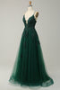 Load image into Gallery viewer, A Line Spaghetti Straps Dark Green Long Prom Dress with Criss Cross Back