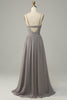 Load image into Gallery viewer, Silver A Line Spaghetti Straps Long Bridesmaid Dress With Slit