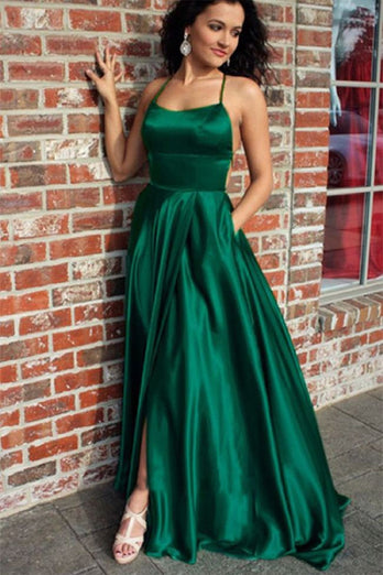 Royal Blue Halter Backless A Line Prom Dress with Slit