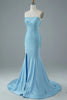 Load image into Gallery viewer, Blue Strapless Mermaid Prom Dress with Slit