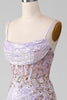 Load image into Gallery viewer, Lilac Sparkly Spaghetti Straps Mermaid Prom Dress with Slit