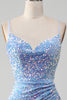 Load image into Gallery viewer, Sparkly Sequins Mermaid Light Blue Prom Dress with Slit