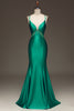 Load image into Gallery viewer, Green Deep V-neck Satin Mermaid Prom Dress with Lace-up Back