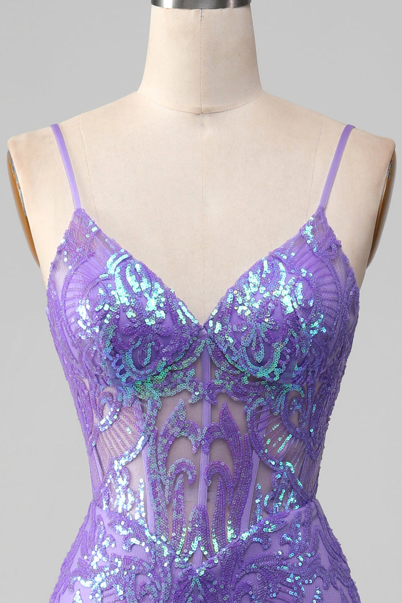 Load image into Gallery viewer, Mermaid Sparkly Purple Corset Prom Dress