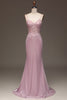 Load image into Gallery viewer, Glitter Blush Mermaid Spaghetti Straps Long Prom Dress with Beading