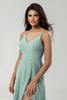 Load image into Gallery viewer, Green Spaghetti Straps Long Bridesmaid Dress with Ruffles