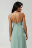 Load image into Gallery viewer, Green Spaghetti Straps Long Bridesmaid Dress with Ruffles