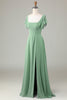 Load image into Gallery viewer, Square Neck Matcha Bridesmaid Dress with Ruffles