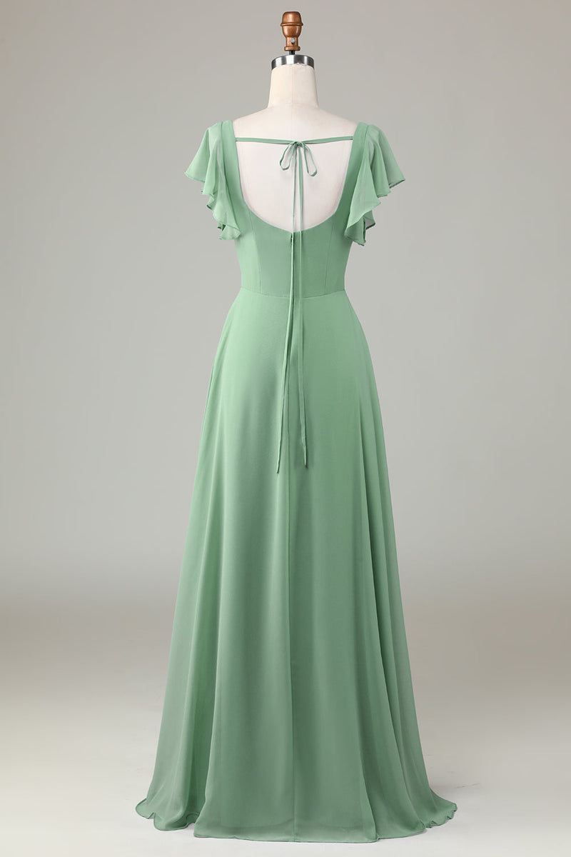 Load image into Gallery viewer, Square Neck Matcha Bridesmaid Dress with Ruffles