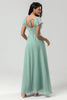 Load image into Gallery viewer, Green Square Neck Chiffon Bridesmaid Dress with Ruffles