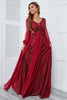 Load image into Gallery viewer, Burgundy Beaded Long Prom Dress with Lace