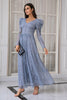 Load image into Gallery viewer, Blue Lace Long Prom Dress with Sleeves