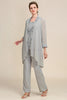 Load image into Gallery viewer, Grey 3 Piece Mother of the Bride Pant Suits with Lace