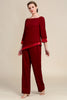 Load image into Gallery viewer, Burgundy Long Sleeves 2 Piece Mother of the Bride Pant Suits