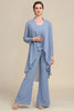 Load image into Gallery viewer, Grey Blue Long Sleeves 3 Piece Mother of the Bride Pant Suits