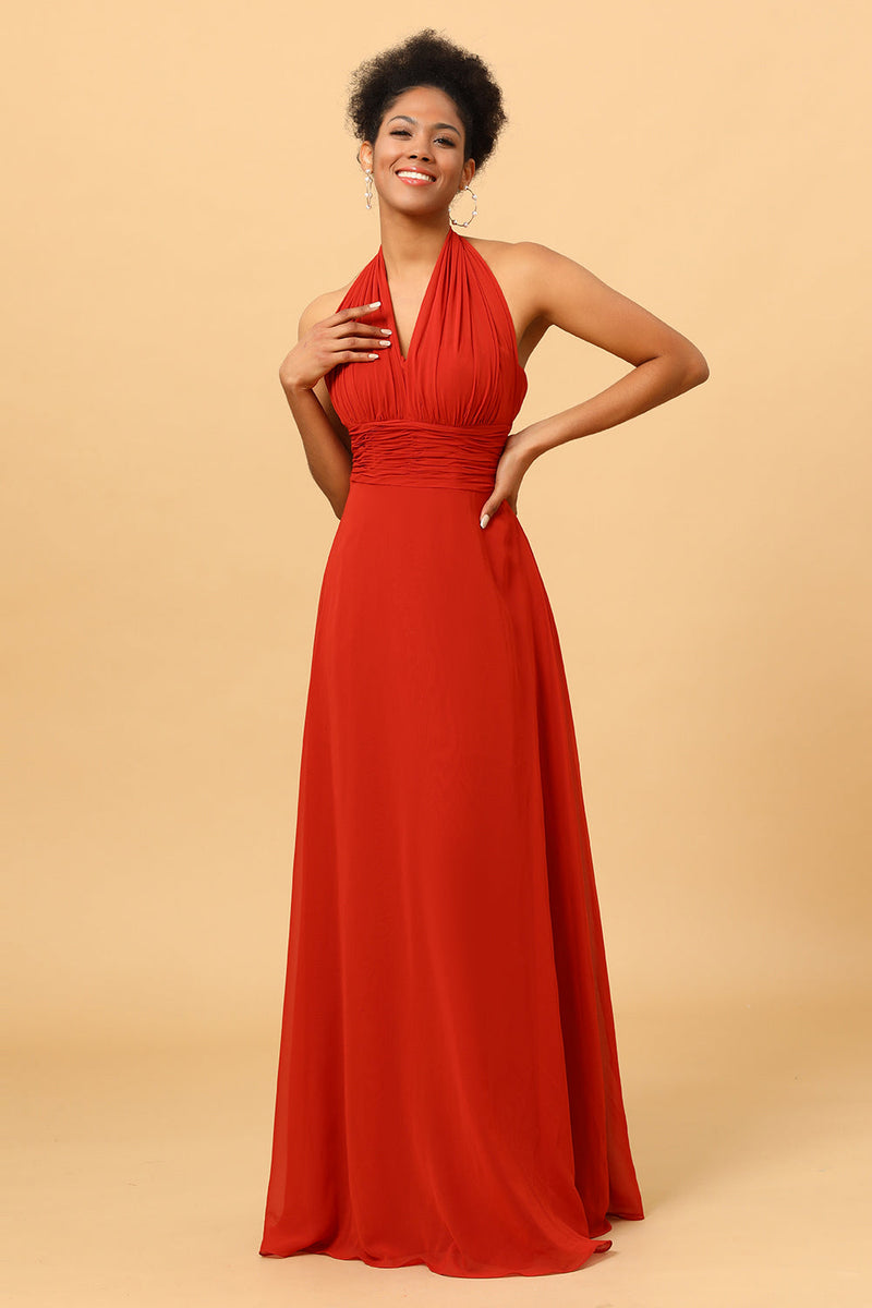 Load image into Gallery viewer, Rust Red Convertible Chiffon Bridesmaid Dress