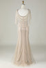 Load image into Gallery viewer, Sparkly Champagne Beaded Mermaid Long Prom Dress with Wrap