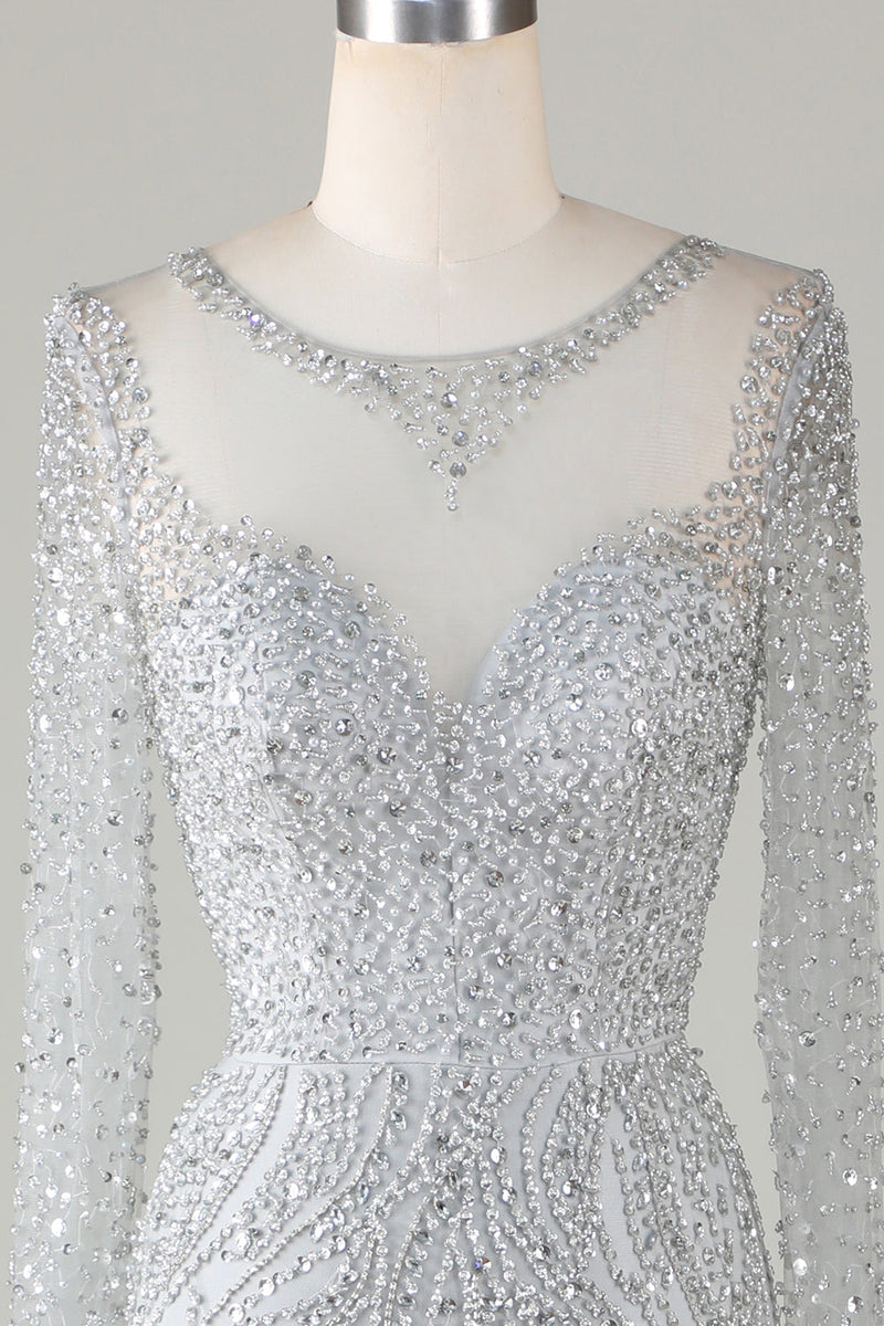 Load image into Gallery viewer, Gorgeous Sparkly Grey Beaded Mermaid Long Prom Dress