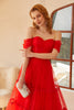 Load image into Gallery viewer, Off The Shoulder Red Tulle Princess Prom Dress with Slit