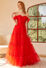 Load image into Gallery viewer, Off The Shoulder Red Tulle Princess Prom Dress with Slit