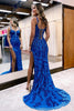 Load image into Gallery viewer, Royal Blue Sheath Beaded Side Slit Prom Dress