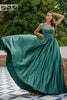 Load image into Gallery viewer, Green V Neck Satin Prom Dress with Ruffles