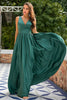 Load image into Gallery viewer, Green V Neck Satin Prom Dress with Ruffles