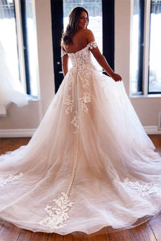 Off Shoulder Wedding Dress with Appliques