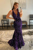 Load image into Gallery viewer, Purple Sequins Prom Dress