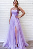 Load image into Gallery viewer, Lavender A Line Tulle Princess Prom Dress with Slit