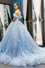 Load image into Gallery viewer, Off The Shoulder Light Blue Ball Gown Princess Prom Dress