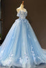 Load image into Gallery viewer, Off The Shoulder Light Blue Ball Gown Princess Prom Dress