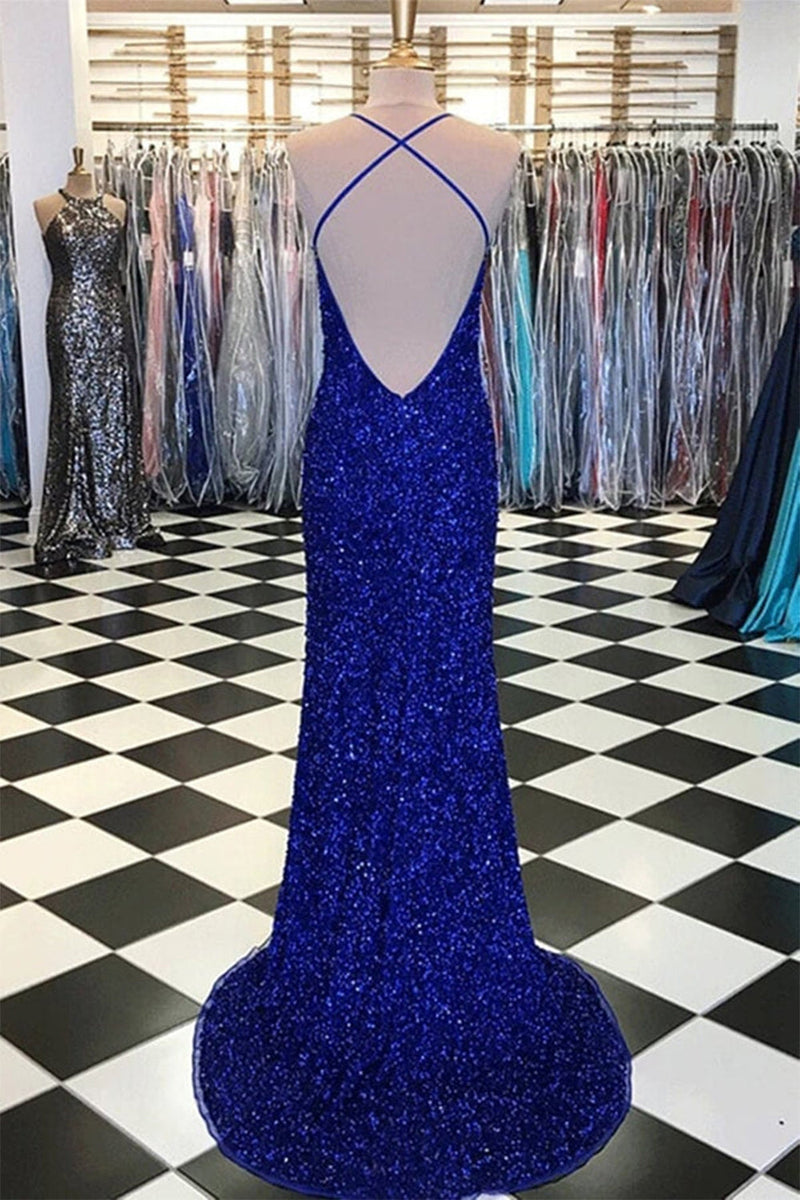 Load image into Gallery viewer, Royal Blue Sequin Mermaid Prom Dress