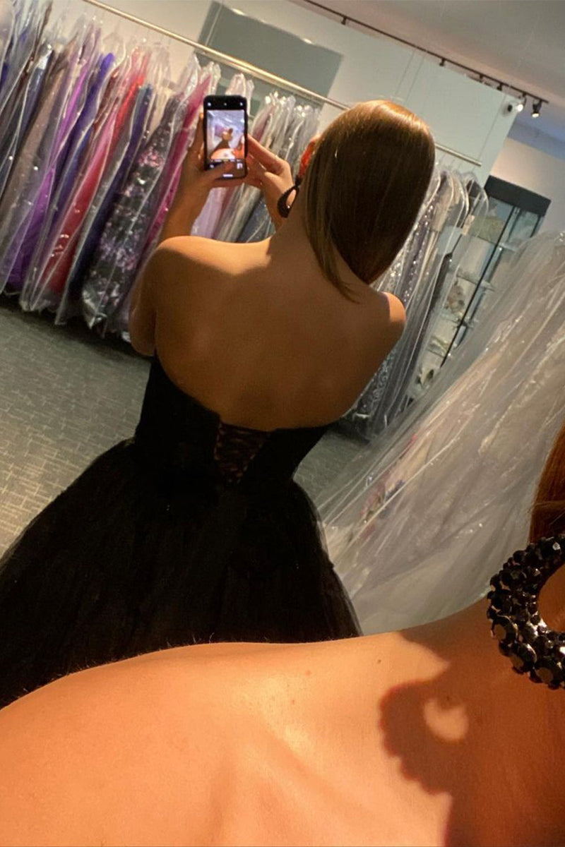 Load image into Gallery viewer, Black High Low Prom Dress with Ruffles