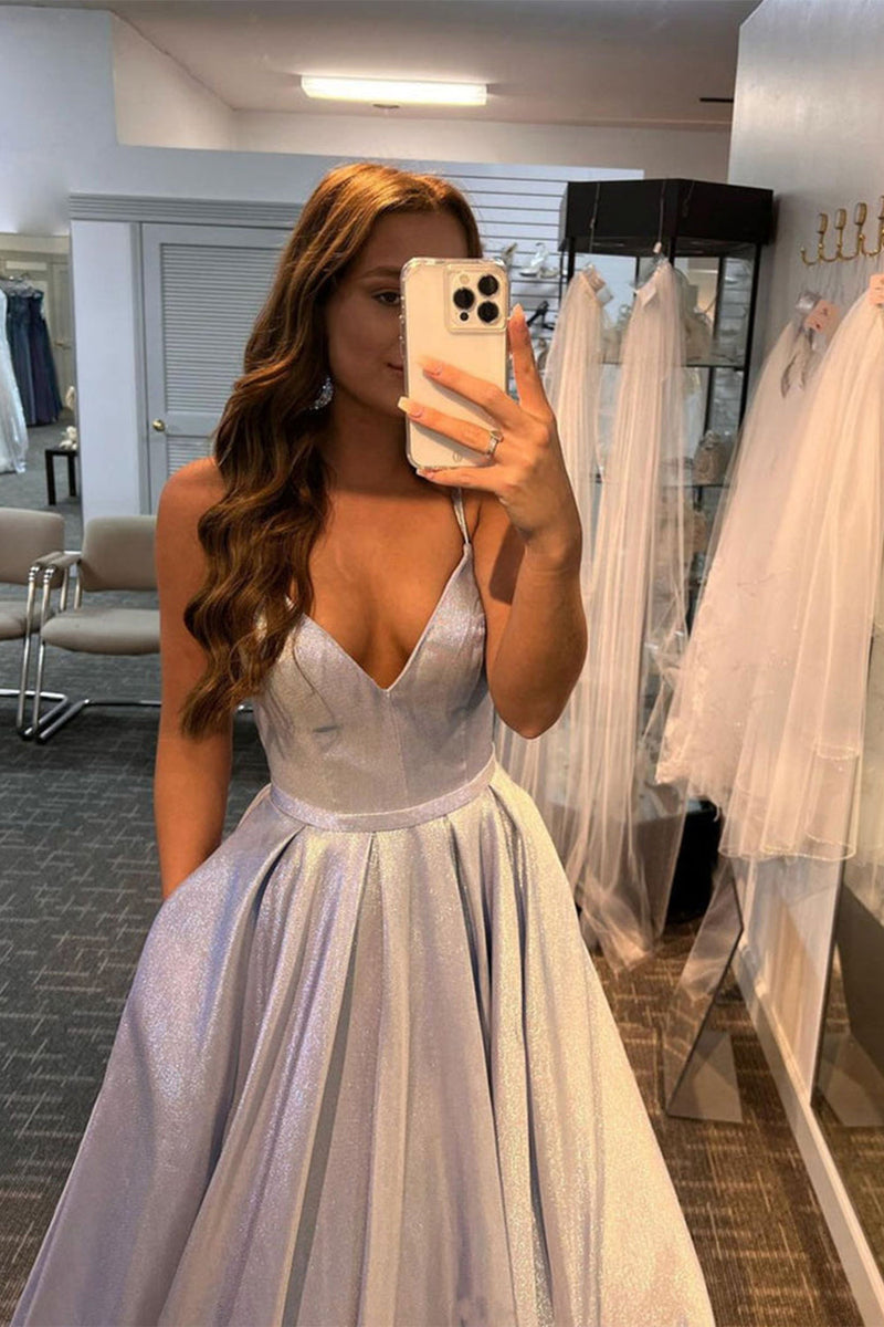 Load image into Gallery viewer, Glitter White Long Prom Dress with Pockets