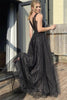 Load image into Gallery viewer, Black V Neck Long Prom Dress