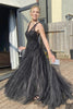 Load image into Gallery viewer, Black V Neck Long Prom Dress