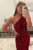 Load image into Gallery viewer, Coral One Shoulder Sequins Mermaid Sparkly Prom Dress