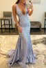 Load image into Gallery viewer, Mermaid Sequins Glitter Prom Dress with Deep V-neck