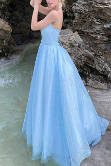 Sky Blue A-line Sparkly Prom Dress