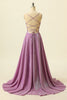 Load image into Gallery viewer, V-neck Purple A Line Glitter Prom Dress