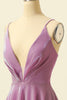 Load image into Gallery viewer, V-neck Purple A Line Glitter Prom Dress