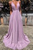 Load image into Gallery viewer, Purple V-neck Sparkly Prom Dress