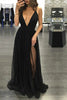 Load image into Gallery viewer, Black Deep V-neck Tulle Prom Dress