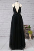 Load image into Gallery viewer, Black Deep V-neck Tulle Prom Dress