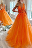 Load image into Gallery viewer, Princess A Line Deep V Neck Blush Long Prom Dress with Appliques