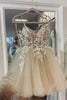 Load image into Gallery viewer, Beige Spaghetti Straps Short Prom Dress With Appliques