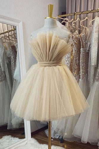 Strapless Beige A Line Short Prom Dress