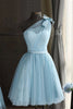 Load image into Gallery viewer, One Shoulder Blue Graduation Dress With Bowknot