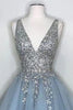 Load image into Gallery viewer, Blue V Neck Short Prom Dress With Beadings